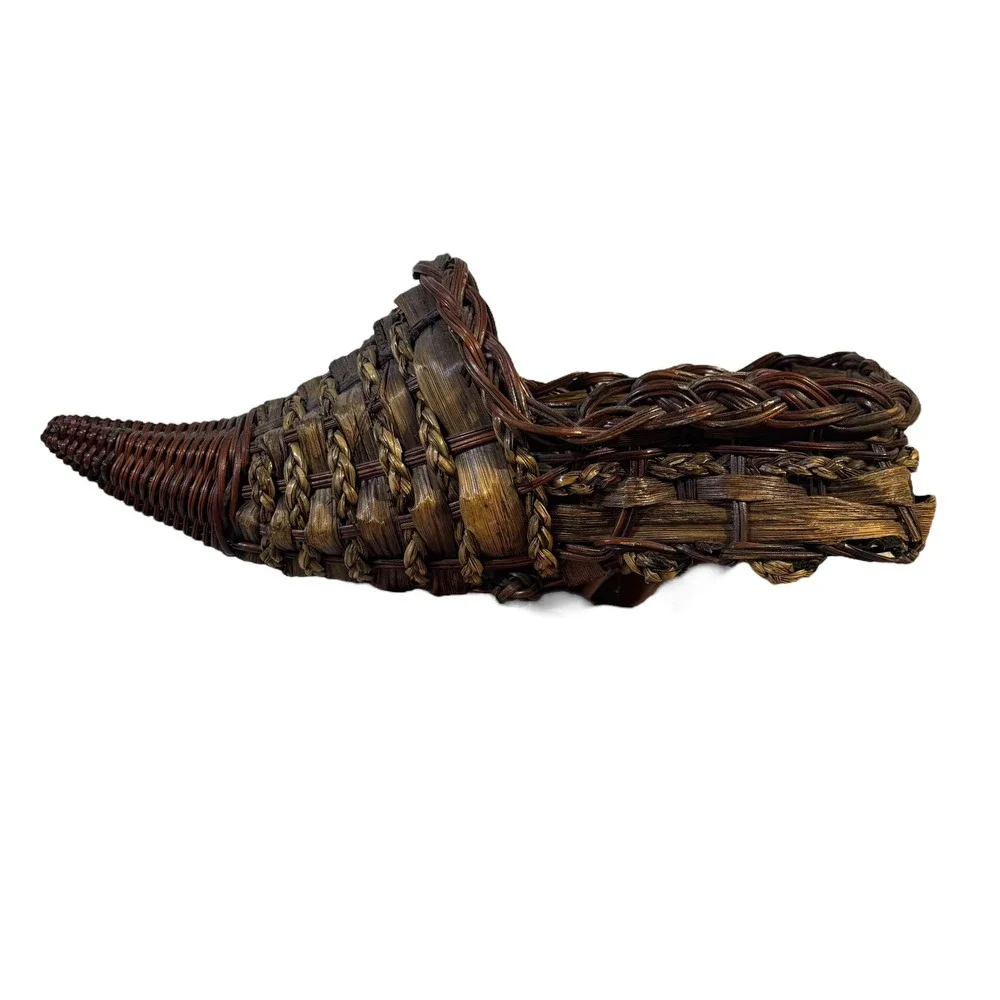 Woven Cornucopia Basket Horn of‎ Plenty Thanksgiving Harvest Decor Brown
